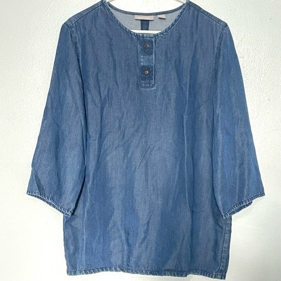 Nordstrom Tops - Nordstrom Women Blue Denim Chambray Embroidered Back Cut Out 100% Lyocell Large